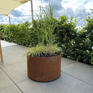 Rundt højbed på hjul i 3mm cortenstål med bund Ø63cm - 50 cm - Rust